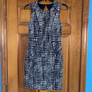 Semi-fitted black, gray and cream dress
